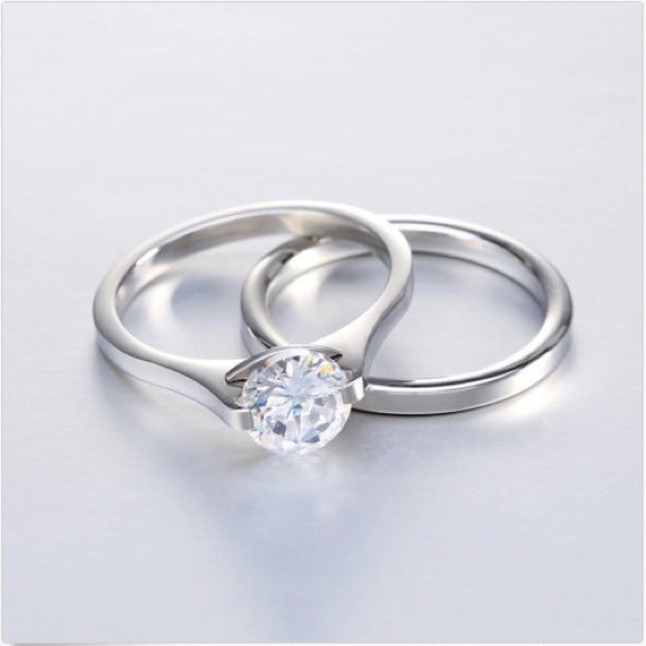 0.5-2Ct VVS CZ Set Wedding Ring 316L Stainless Steel - Picture 3 of 16